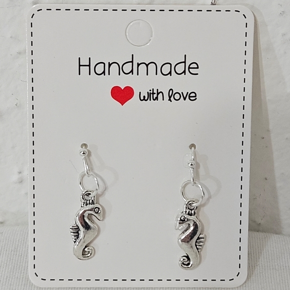 Dainty Seahorse Dangle Earrings in Antique Silver - Picture 3 of 4